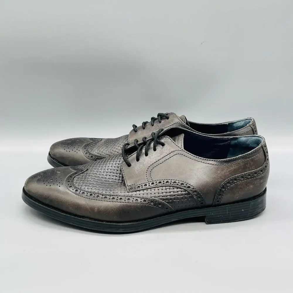 Cole Haan Shoes Mens 10.5 Gray Leather Grand OS Wingtip Oxford Dress Brogue